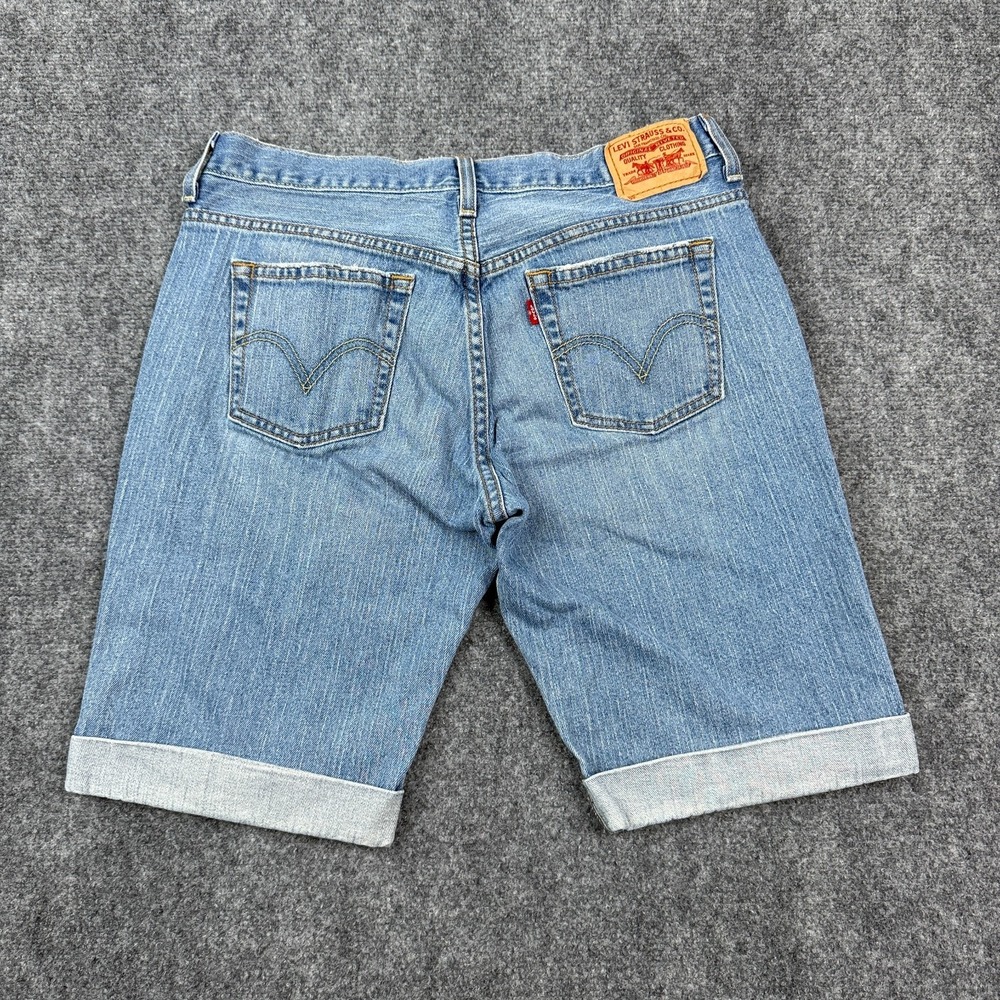 Vintage Levis 515 Jean Shorts Womens 10 Blue Denim Rolled Cuff Bermuda Y2K - Picture 2 of 15